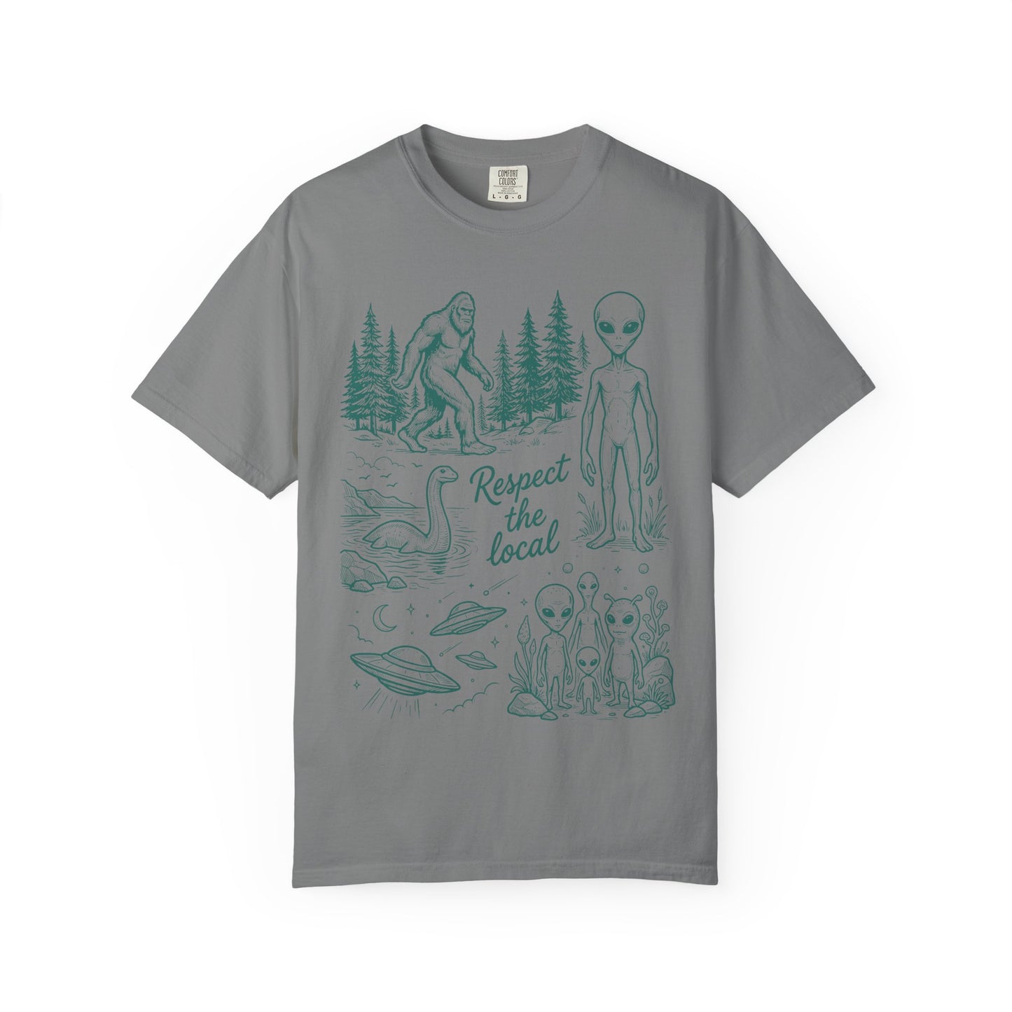 Respect the Local Alien T-Shirt — Retro UFO & Bigfoot Graphic Tee