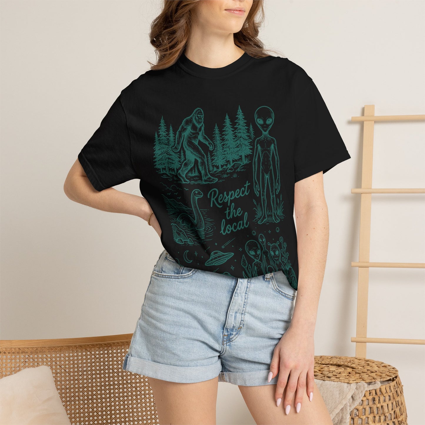 Respect the Local Alien T-Shirt — Retro UFO & Bigfoot Graphic Tee