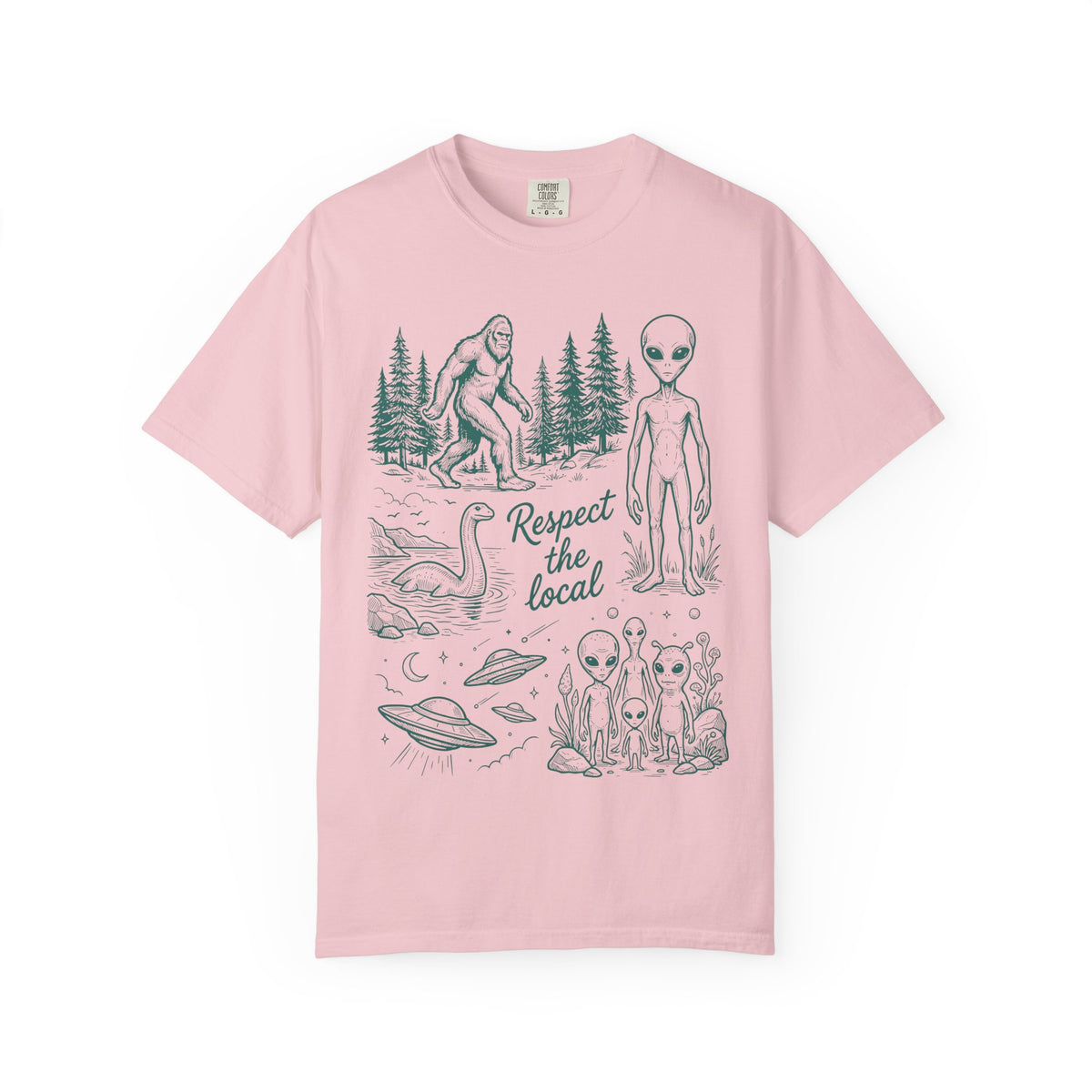 Respect the Local Alien T-Shirt — Retro UFO & Bigfoot Graphic Tee