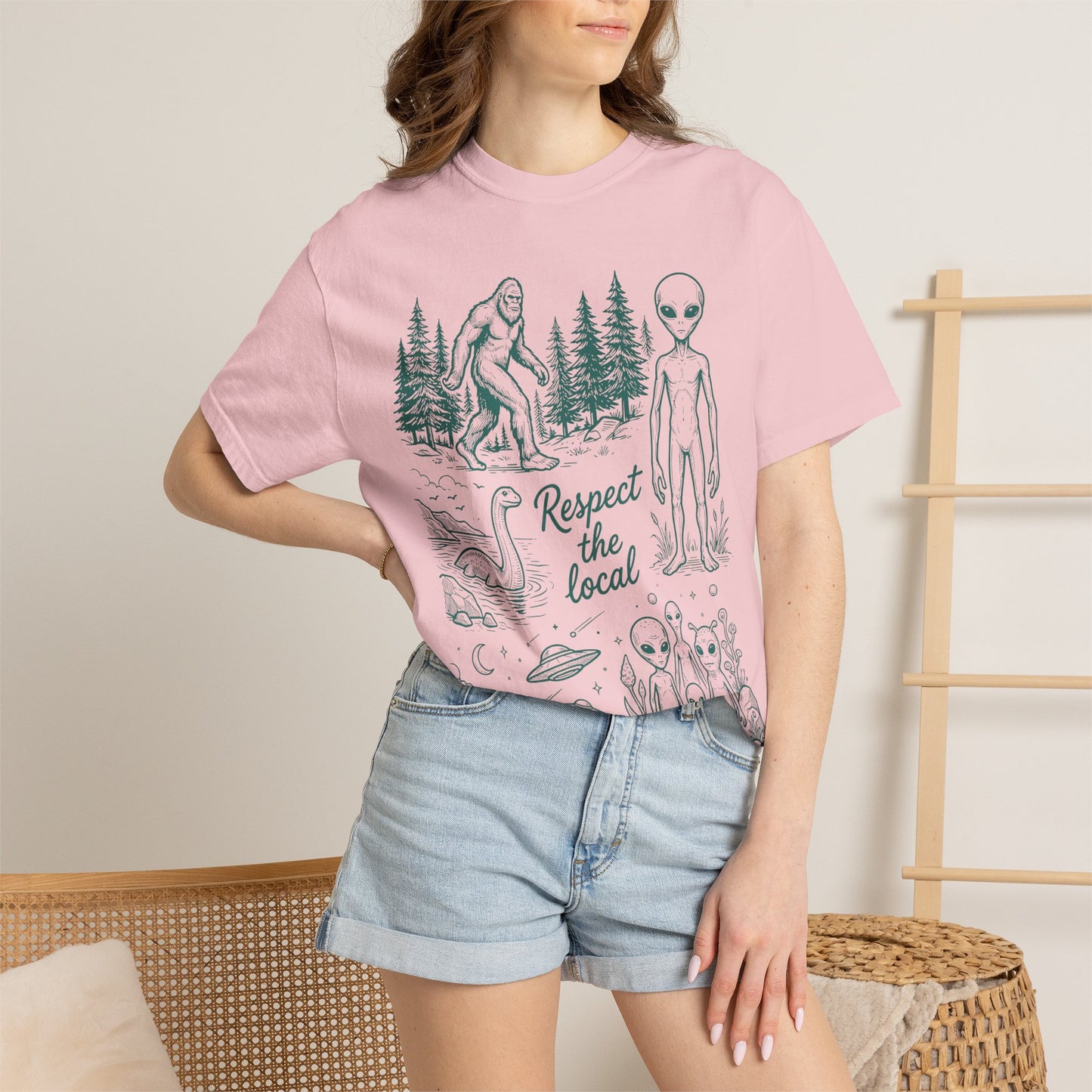 Respect the Local Alien T-Shirt — Retro UFO & Bigfoot Graphic Tee