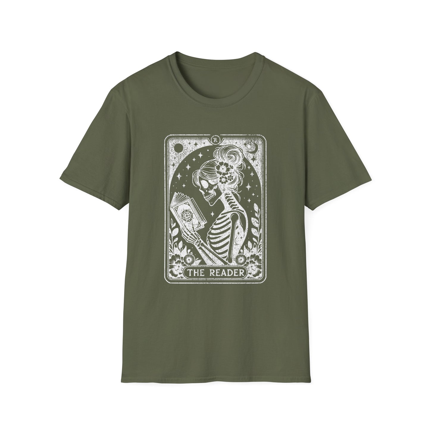 The Reader Skeleton Tarot T-Shirt — Gothic Tarot Card Graphic Tee