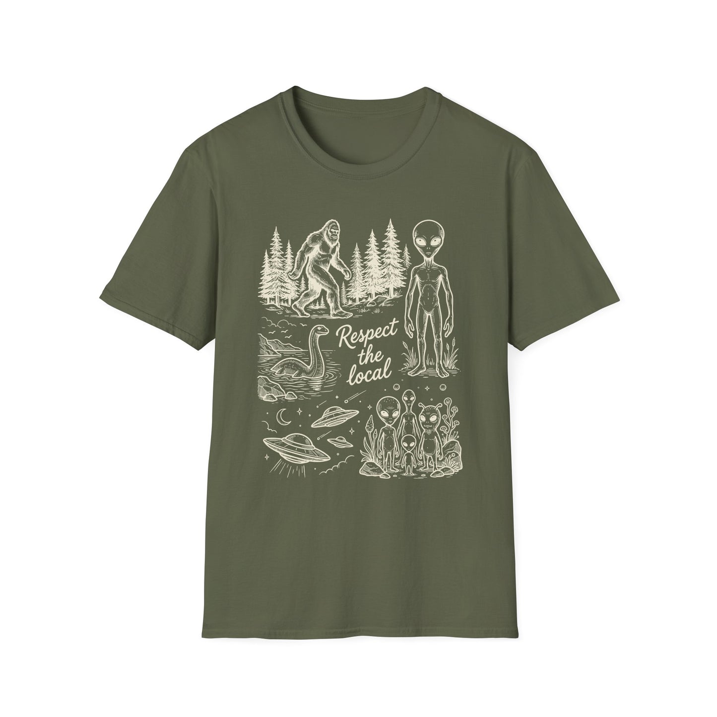 Respect the Local T-Shirt — Sasquatch, Aliens & Cryptid Graphic Tee