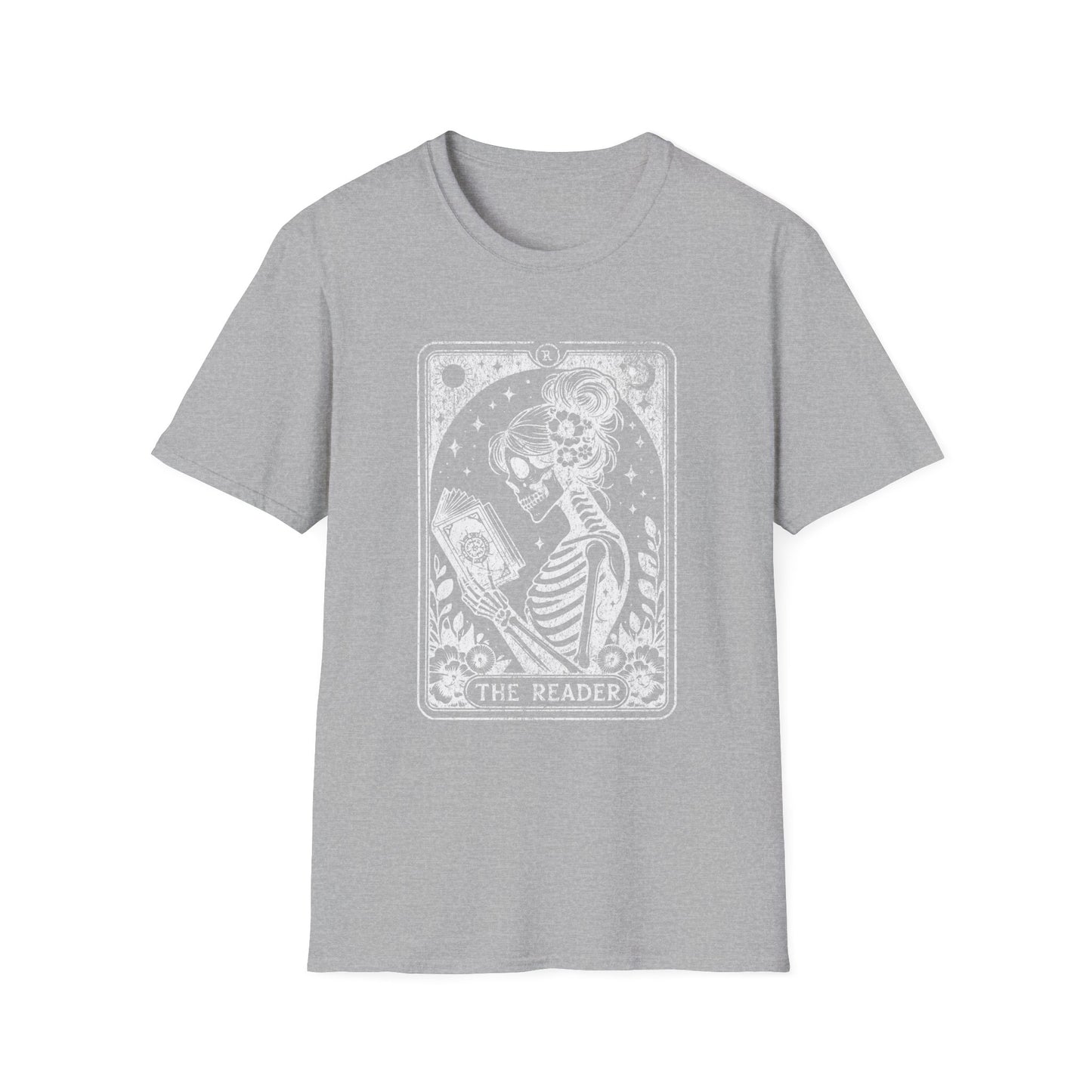 The Reader Skeleton Tarot T-Shirt — Gothic Tarot Card Graphic Tee