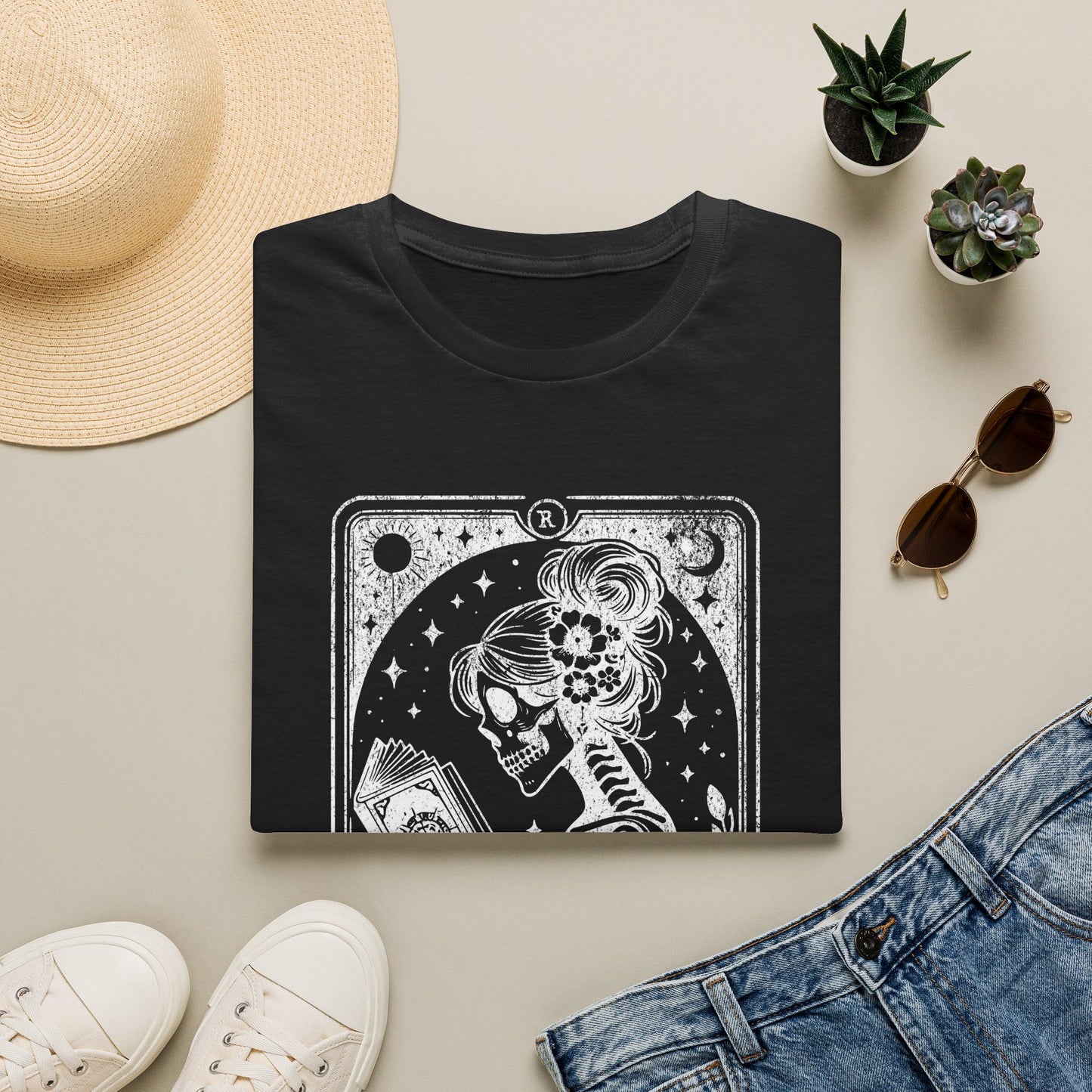 The Reader Skeleton Tarot T-Shirt — Gothic Tarot Card Graphic Tee