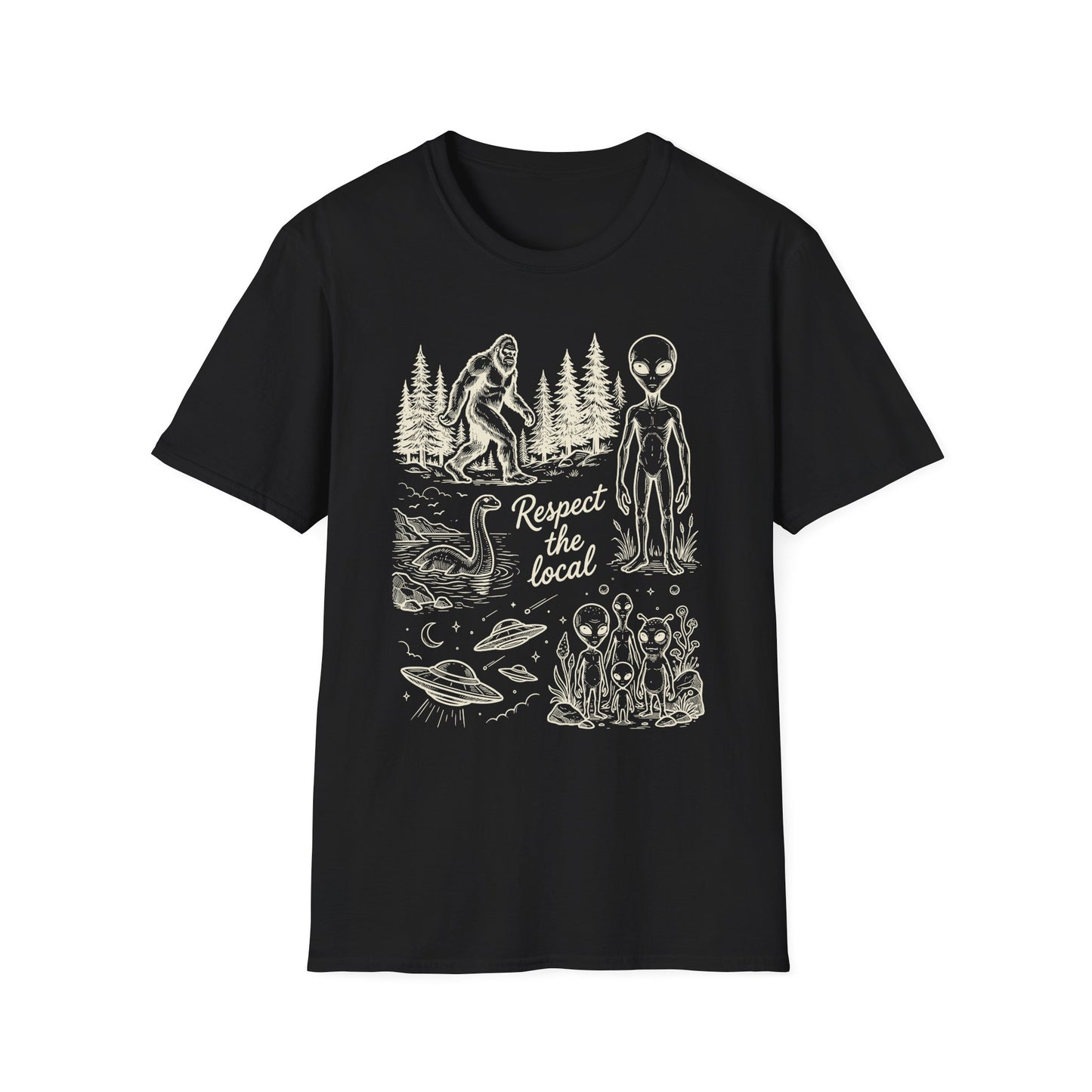 Respect the Local T-Shirt — Sasquatch, Aliens & Cryptid Graphic Tee