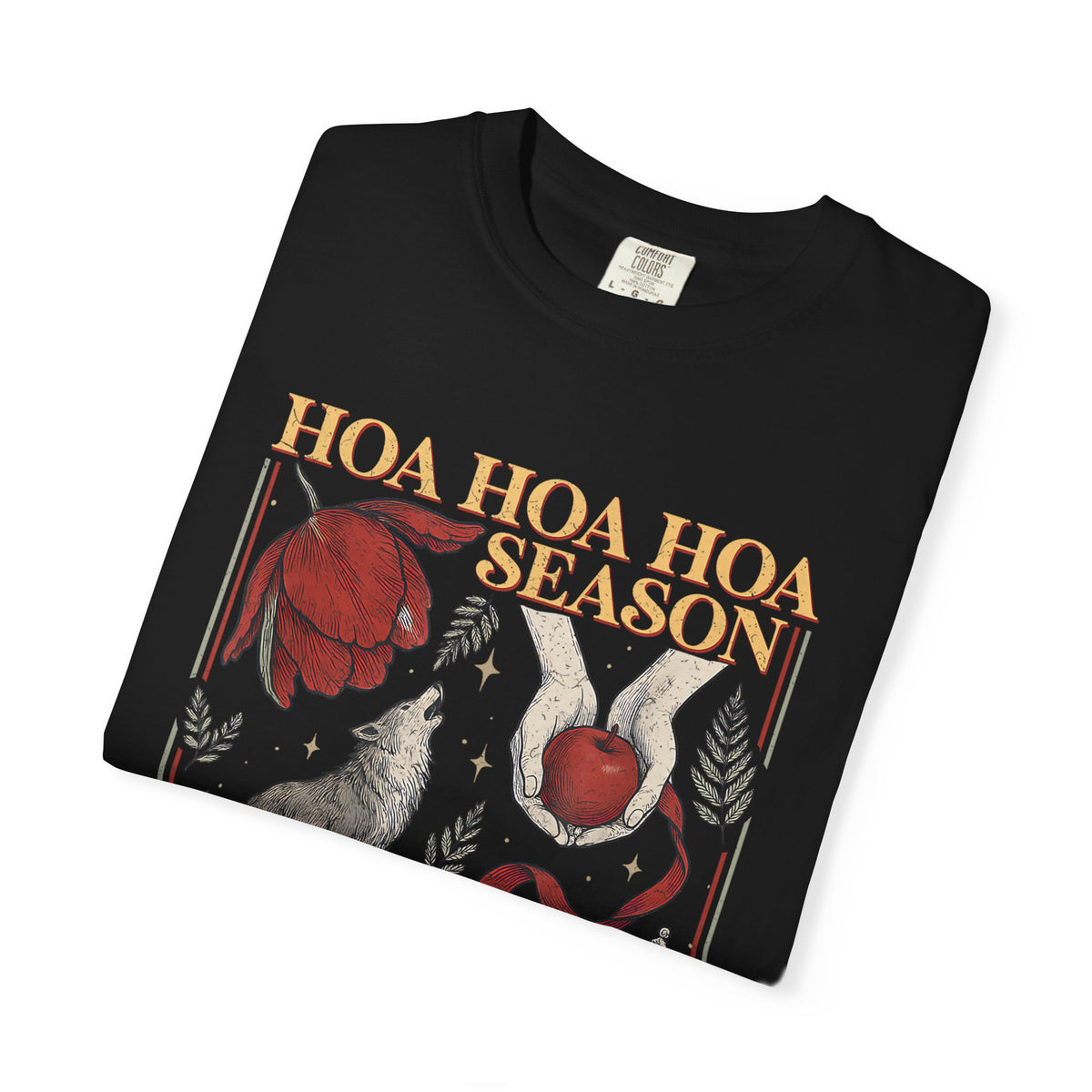 Hoa Season Graphic T-Shirt — Vintage Wolf & Floral Illustration Tee