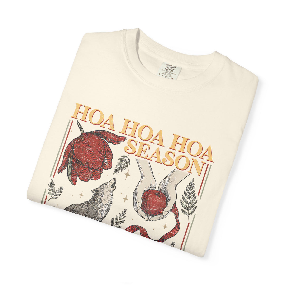 Hoa Season Graphic T-Shirt — Vintage Wolf & Floral Illustration Tee
