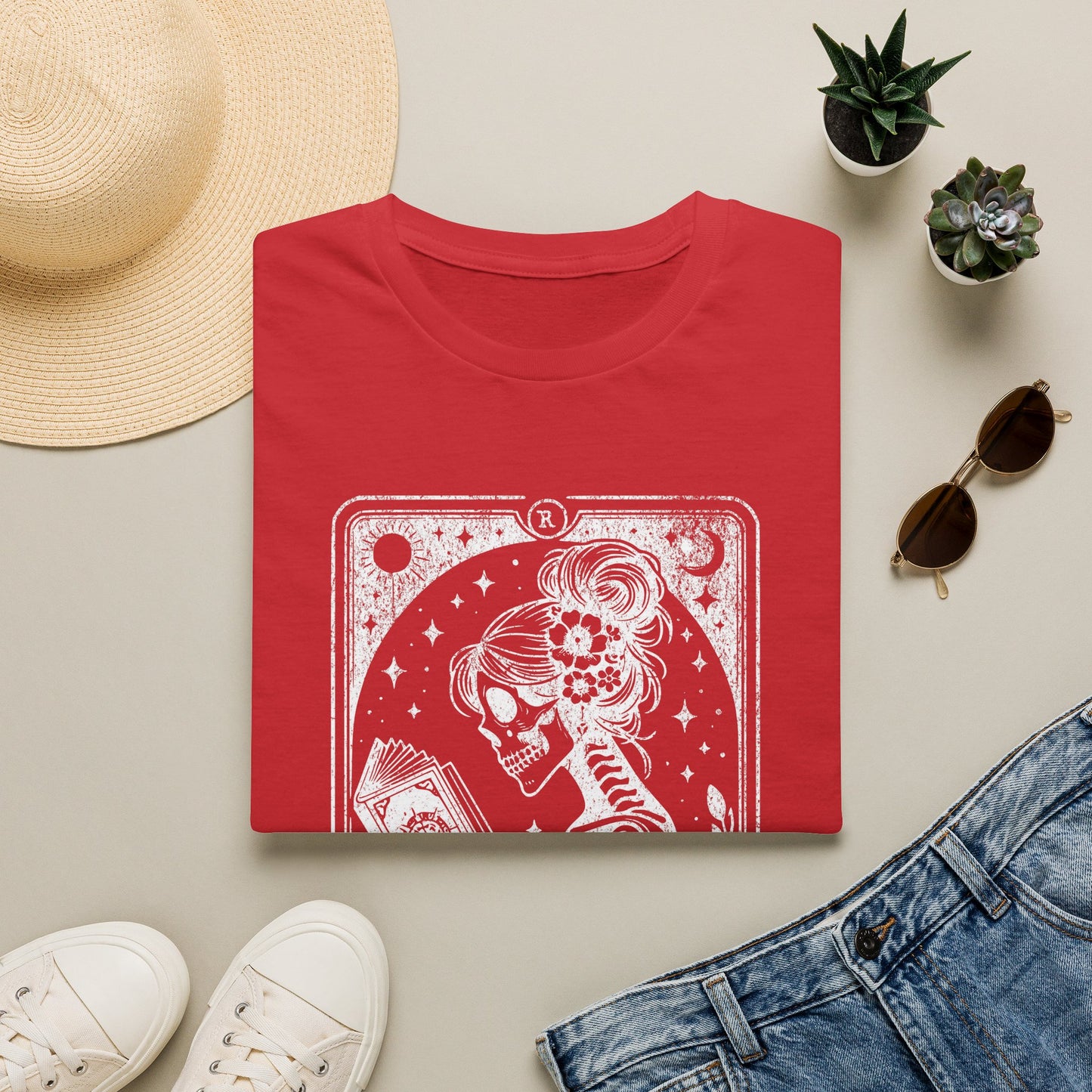 The Reader Skeleton Tarot T-Shirt — Gothic Tarot Card Graphic Tee