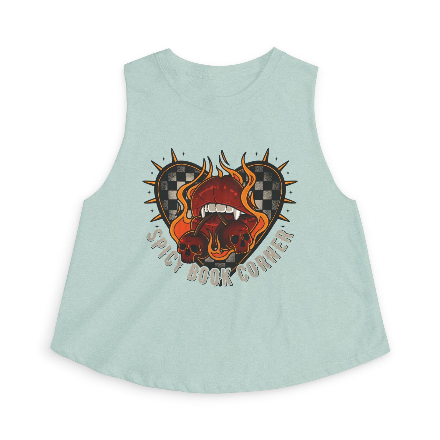Spicy Book Corner Women's Crop Top — Retro Flaming Lips & Checkerheart Graphic