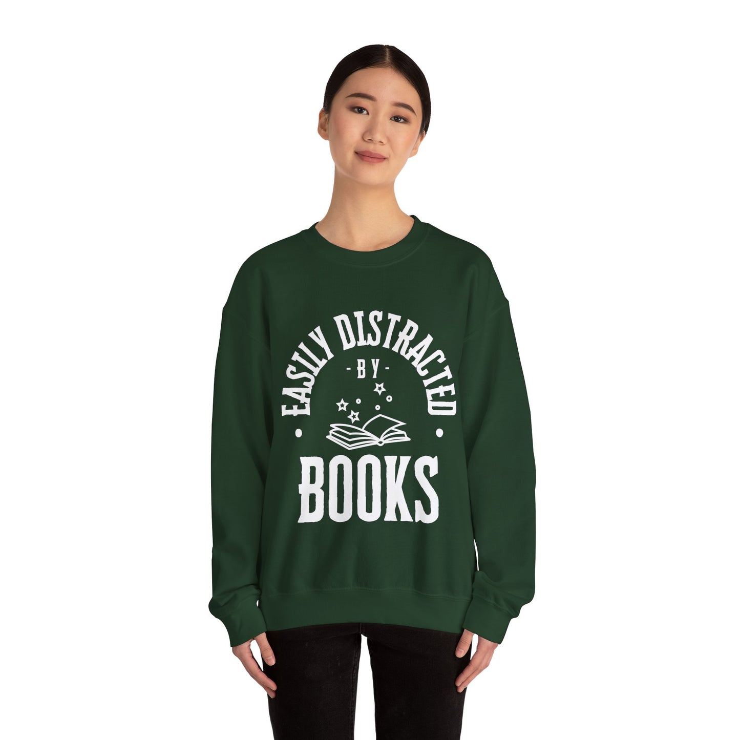 Easily distracted by books, Gildan Crewneck Sweatshirt