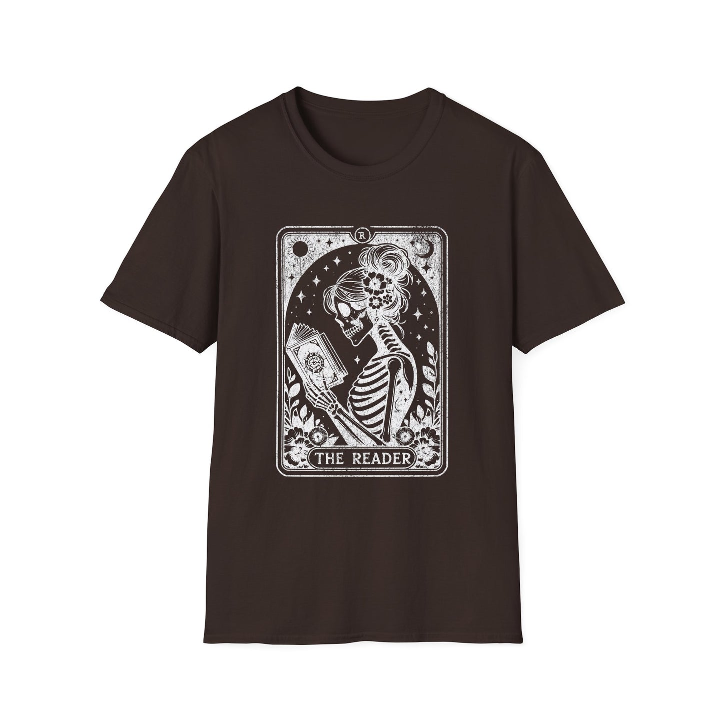 The Reader Skeleton Tarot T-Shirt — Gothic Tarot Card Graphic Tee
