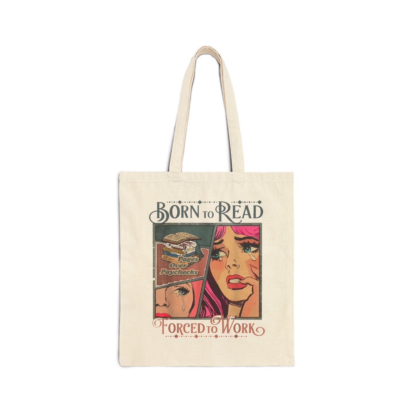 Tote Bag — "Born to Read, Forced to Work" Retro Comic Book Tote for Book Lovers