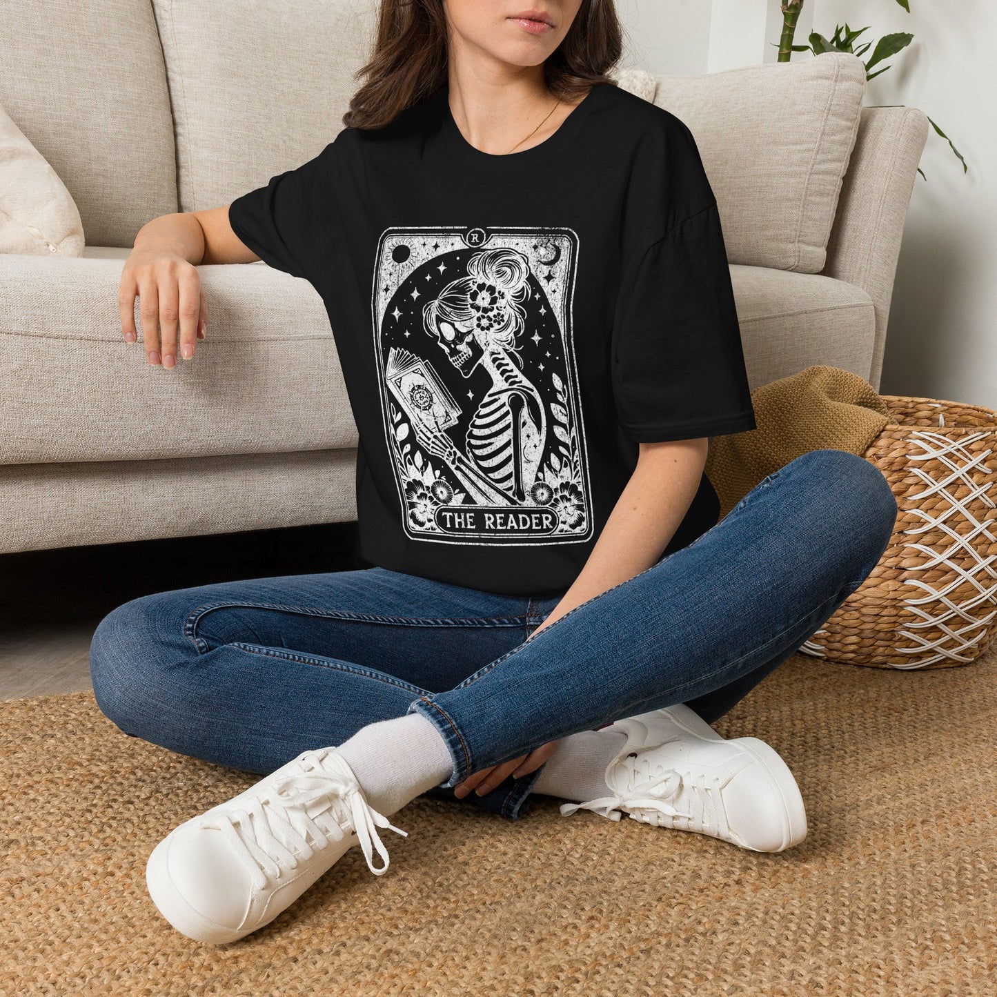 The Reader Skeleton Tarot T-Shirt — Gothic Tarot Card Graphic Tee