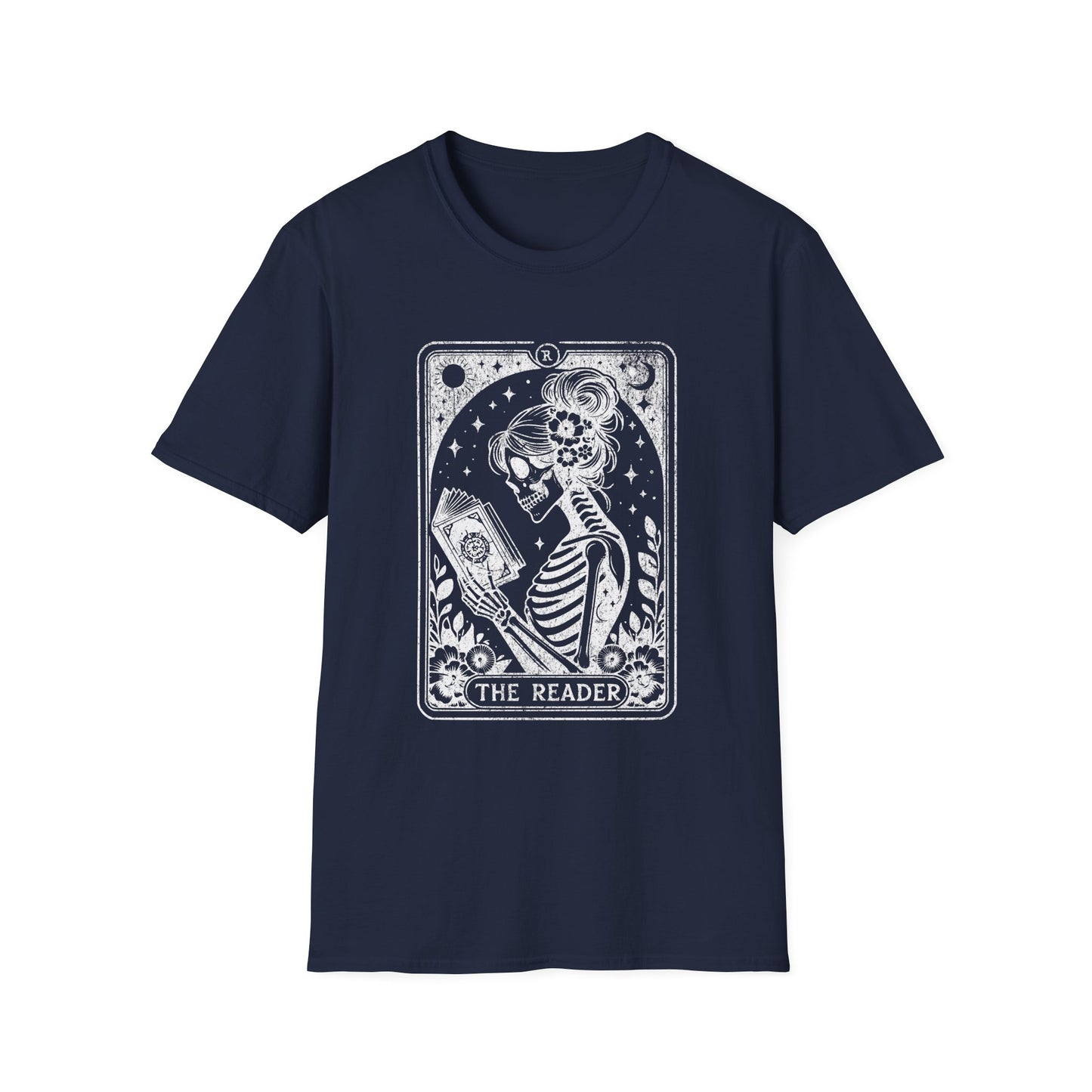 The Reader Skeleton Tarot T-Shirt — Gothic Tarot Card Graphic Tee