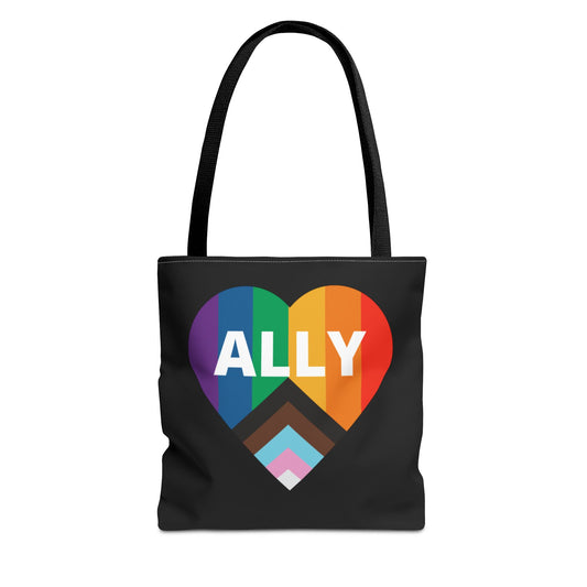 Pride Ally Tote Bag, Reusable Shopping Bag, Eco-Friendly Tote, LGBTQ+ Gift, Colorful Heart Design