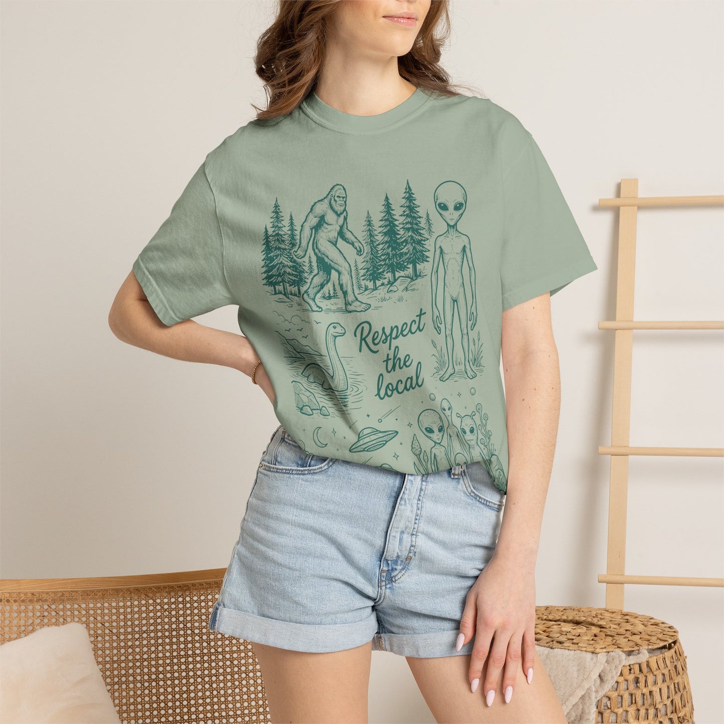 Respect the Local Alien T-Shirt — Retro UFO & Bigfoot Graphic Tee